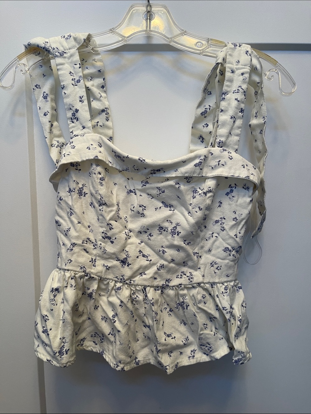 Girls White Floral Peplum Camisole Top with Blue Print